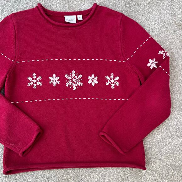 Vintage Sonoma Lifestyle Red Embroidered Snowflake Winter Pullover Sweater (M) - Picture 10 of 13